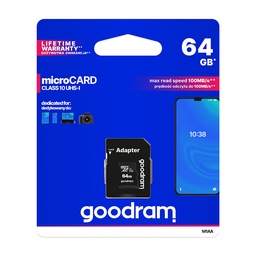 Carte Mémoire Micro SD 64GO Class 10 Avec Adaptateur Goodram